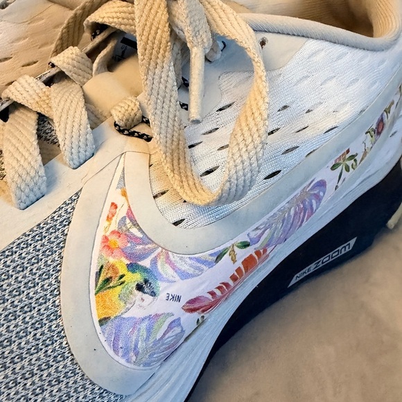 Nike Shoes - Nike White and Blue Floral Sneakers